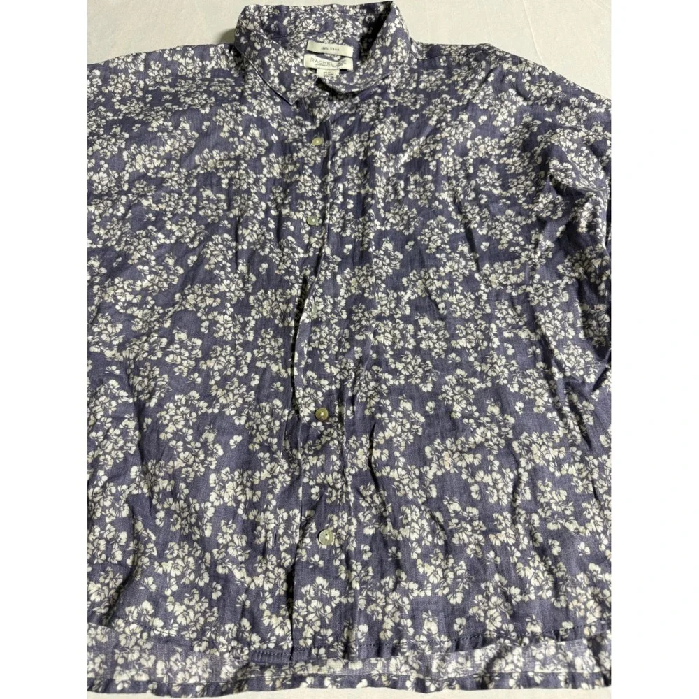 Rachel Zoe Women Floral 100% Linen Short Sleeve Button Up Shirt purple Size M - Picture 2 of 10